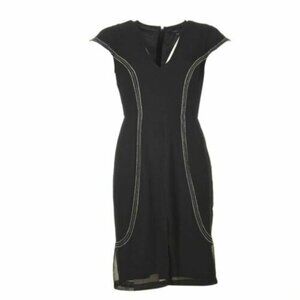 French Connection Little Black Dress Beaded Detail Sexy Bodycon Cap Sleeve Sz 6